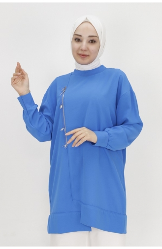 Puane Taş Ve Fermuar Detayli Aerobin Kumaş Tunik 10431-04 Saks