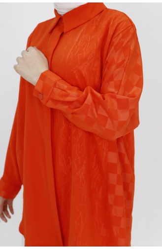 تونيك من القماش الهوائي بتصميم مُطبع وأزرار 10439-02 لون برتقالي 10439-02