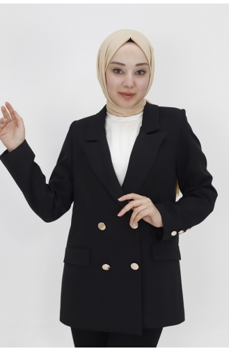 Veste Blazer Courte Boutonnée Détaillée Avec Fausse Poche 2403-01 Noir 2403-01