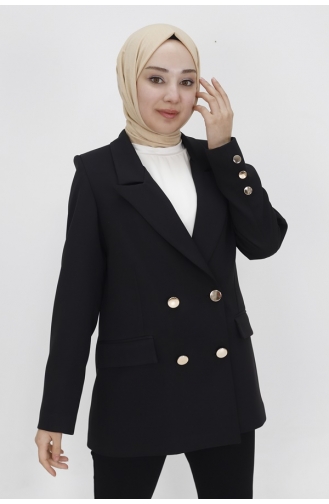 Veste Blazer Courte Boutonnée Détaillée Avec Fausse Poche 2403-01 Noir 2403-01