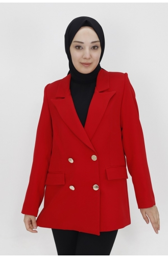 Veste Blazer Courte Boutonnée Détaillée Avec Fausse Poche 2403-02 Rouge 2403-02