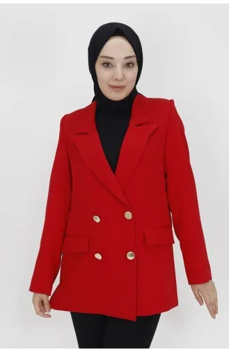 جاكيت بليزر قصير بتفاصيل جيوب وهمية 2403-02 لون أحمر 2403-02