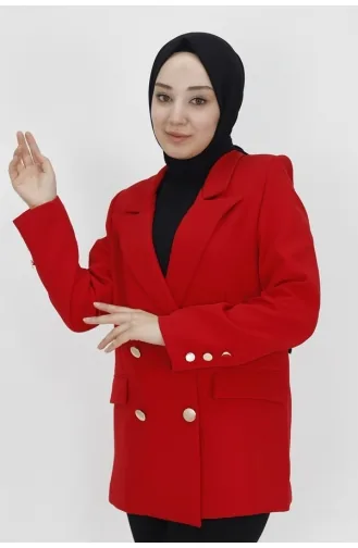 جاكيت بليزر قصير بتفاصيل جيوب وهمية 2403-02 لون أحمر 2403-02