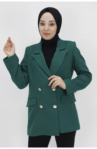 Fake Pocket Detailed Buttoned Short Blazer Jacket 2403-03 Green 2403-03