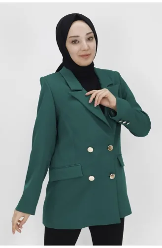 Fake Pocket Detailed Buttoned Short Blazer Jacket 2403-03 Green 2403-03