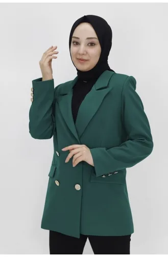 Fake Pocket Detailed Buttoned Short Blazer Jacket 2403-03 Green 2403-03