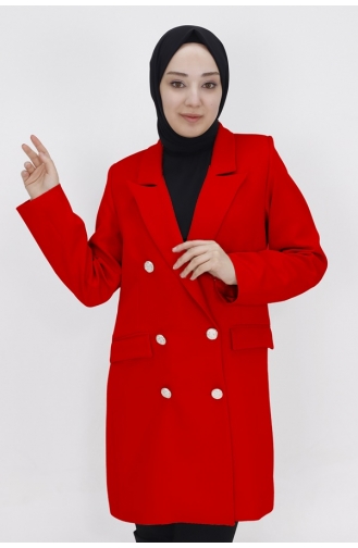 Fake Pocket Detailed Double Breasted Collar Blazer Jacket 2401-02 Red 2401-02