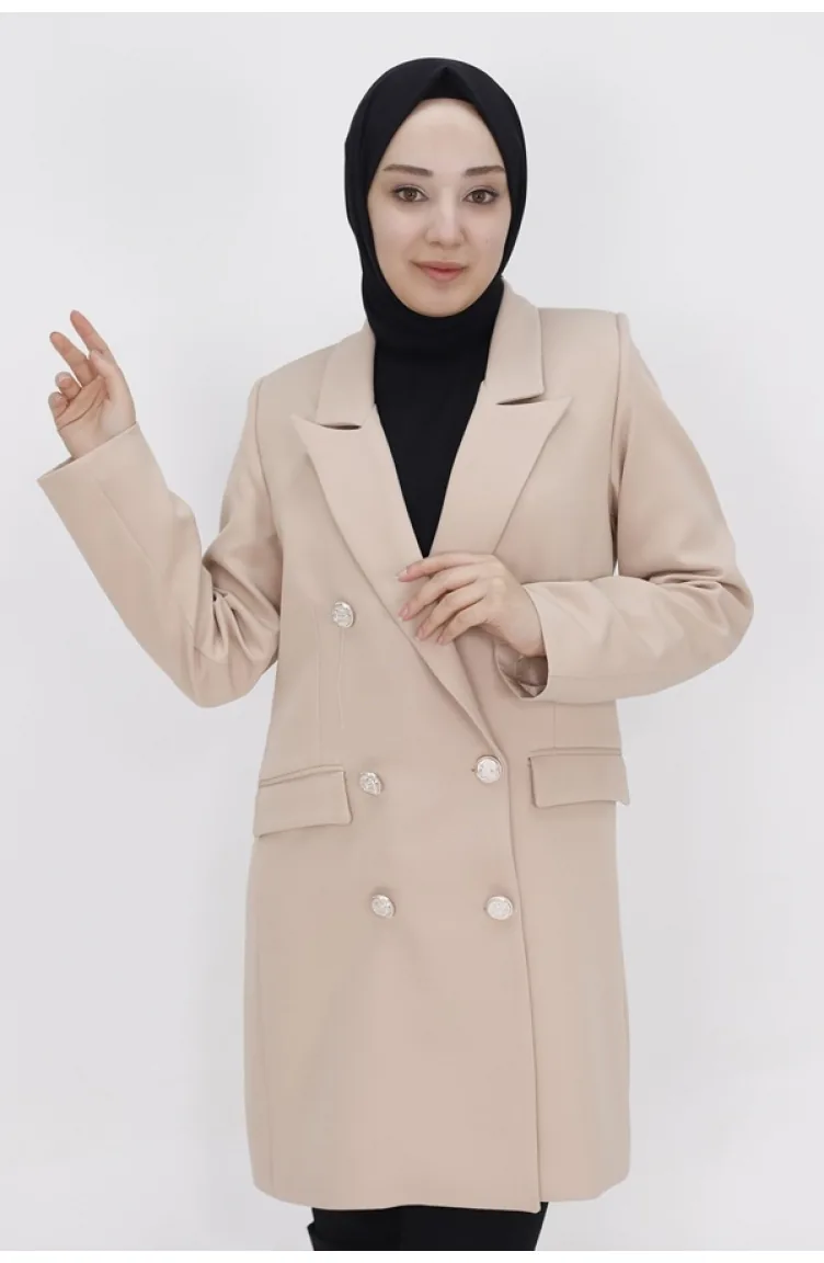Fake-Blazer Mit Taschendetail Und Zweireihigem Kragen 2401-04 Stone 2401-04