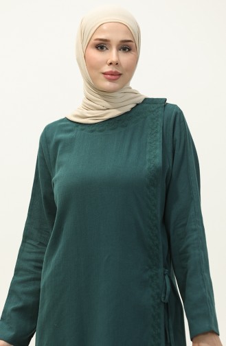 Abaya Brodée Tissu Şile 0096-06 Pétrole 0096-06