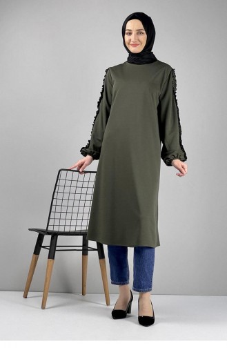 Sleeve Detailed Hijab Tunic 0126-08 Khaki 0126-08