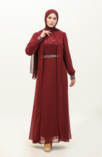 Şifon Abiye Elbise 52876-01 Bordo