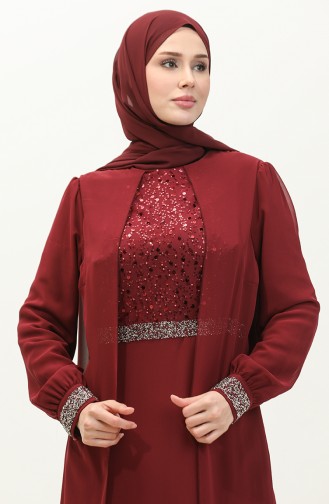 فستان سهرة شيفون 52876-01 أحمر غامق 52876-01