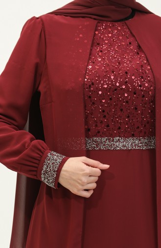 فستان سهرة شيفون 52876-01 أحمر غامق 52876-01