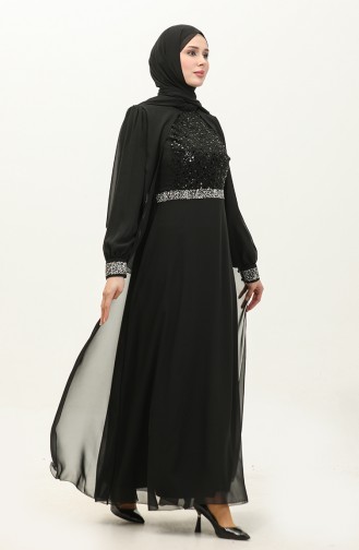 Robe De Soirée Mousseline 52876-02 Noir 52876-02