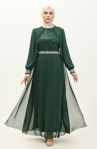 فستان سهرة شيفون 52876-04 أخضر زمردي 52876-04