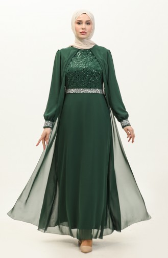 Robe De Soirée Mousseline 52876-04 Vert Emeraude 52876-04