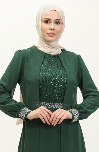 فستان سهرة شيفون 52876-04 أخضر زمردي 52876-04