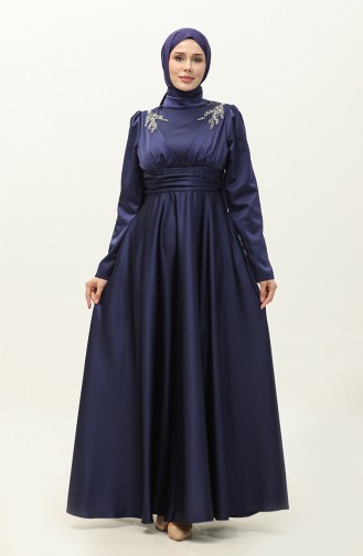 Robe De Soirée Satin 52880-01 Bleu Marine 52880-01