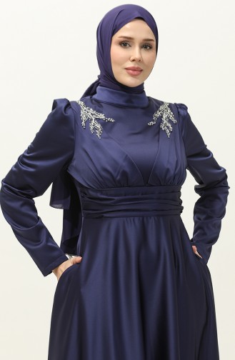 Robe De Soirée Satin 52880-01 Bleu Marine 52880-01