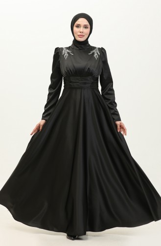 Satin Evening Dress 52880-02 Black 52880-02