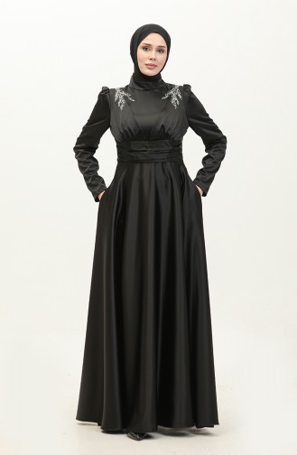 Satin Evening Dress 52880-02 Black 52880-02