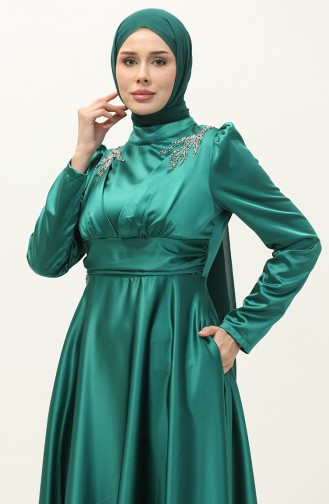 فستان سهرة ساتان 52880-03 أخضر زمردي 52880-03