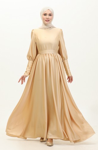 Ruffled Satin Evening Dress 6080-09 Gold 6080-09