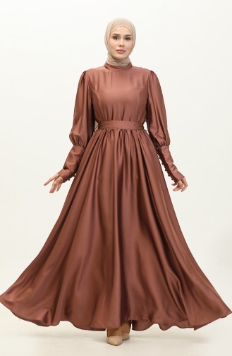 Ruffled Satin Evening Dress 6080-11 Dark Rose Powder 6080-11