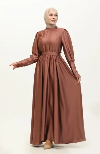 Robe De Soirée Coupe Coupée En Satin 6080-11 Rose Foncé 6080-11
