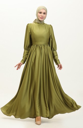 Ruffled Satin Evening Dress 6080-12 Pistachio Green 6080-12