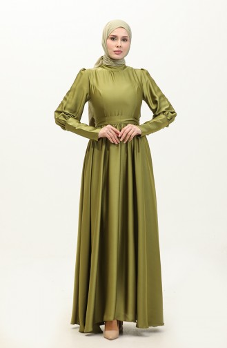 Ruffled Satin Evening Dress 6080-12 Pistachio Green 6080-12