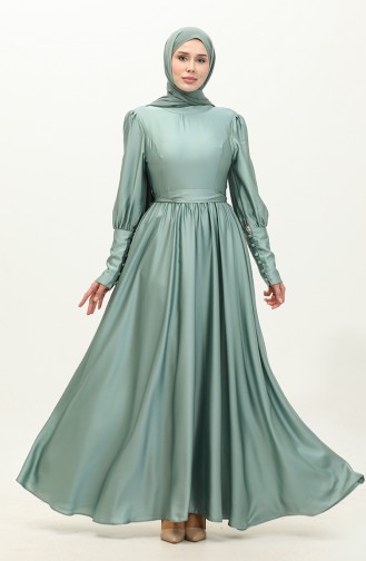 Ruffled Satin Evening Dress 6080-13 Green 6080-13