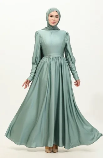 Robe De Soirée Coupe Coupée En Satin 6080-13 Vert 6080-13