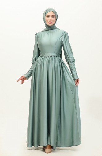 Ruffled Satin Evening Dress 6080-13 Green 6080-13