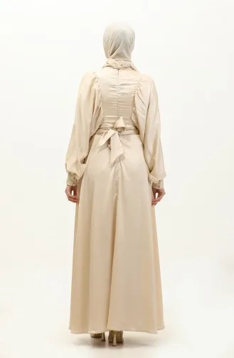 Robe De Soirée Satin Manches Ballon 6176-13 Beige Clair 6176-13