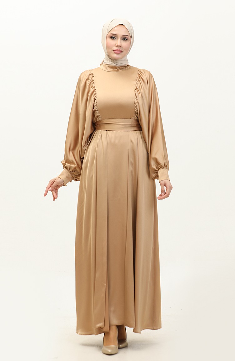 Robe De Soiree Satin Manches Ballon 6176 16 Caramel 6176 16 Sefamerve