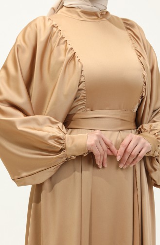 Balloon Sleeve Satin Evening Dress 6176-16 Caramel 6176-16