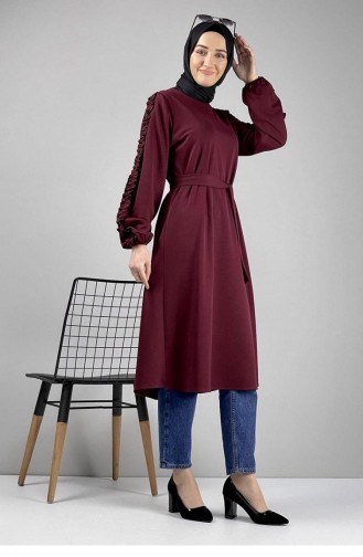 Tunique Hijab Détail Manches 0126-05 Rouge Claret 0126-05