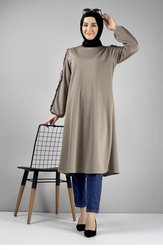 Sleeve Detailed Hijab Tunic 0126-09 Mink 0126-09