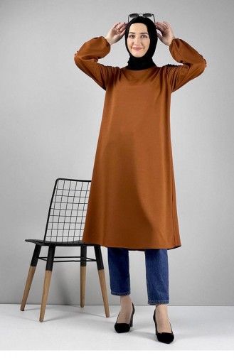 Sleeve Detailed Hijab Tunic 0126-14 Tobacco 0126-14