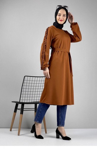 Sleeve Detailed Hijab Tunic 0126-14 Tobacco 0126-14