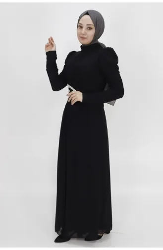 Chiffon-Stoff-Taillen-Stein-besticktes Abendkleid 4532-01 Schwarz 4532-01