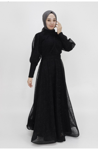 فستان سهرة رقيق من القماش لوركس وحزام للحزام 4413-01 لون أسود 4413-01