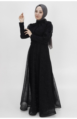 فستان سهرة رقيق من القماش لوركس وحزام للحزام 4413-01 لون أسود 4413-01