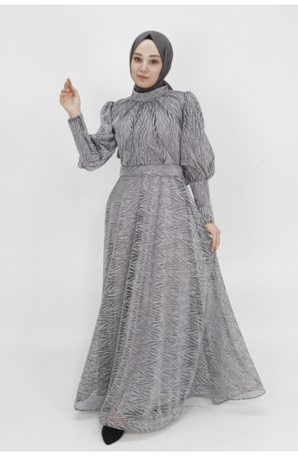 Robe De Soirée Moelleuse à Ceinture Tissu Lurex 4413-02 Gris 4413-02