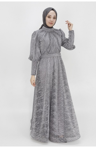 Robe De Soirée Moelleuse à Ceinture Tissu Lurex 4413-02 Gris 4413-02