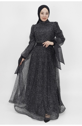 Abendkleid Mit Steinstickerei Und Gürtel 4530-01 Schwarz 4530-01