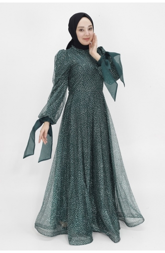 Stone Embroidered And Belted Evening Dress 4530-03 Emerald Green 4530-03