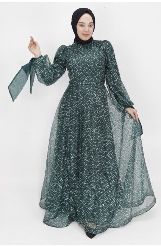 Stone Embroidered And Belted Evening Dress 4530-03 Emerald Green 4530-03
