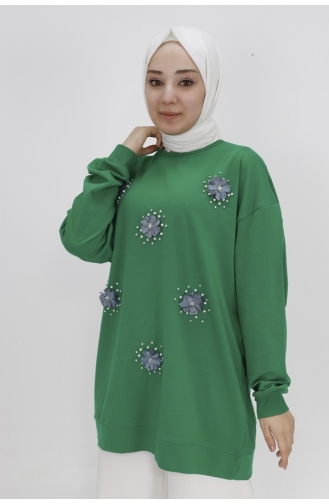 Gedetailleerd Sweatshirt Van 2 Strings Met Steen En Kralen 20003-03 Groen 20003-03